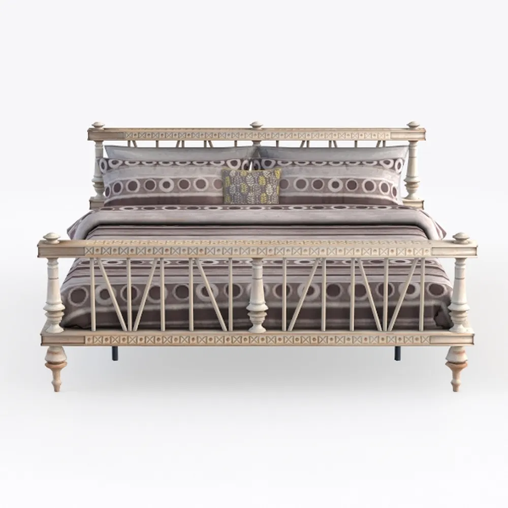 Taran Designs Monte Floral Carved Solid Wood Queen