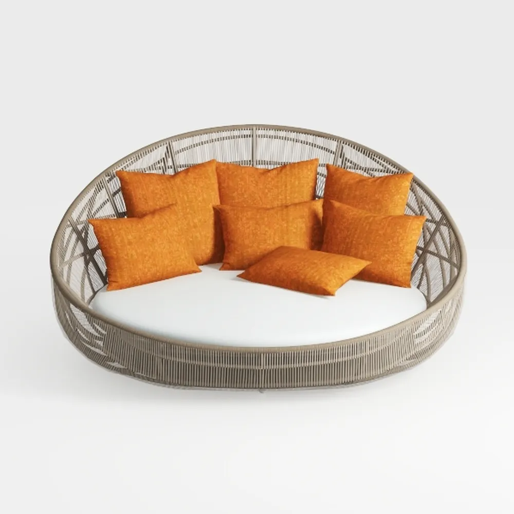 Beige Wicker Rattan Outdoor Round Sectional Sofa S