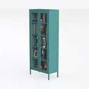 Modern Teal Metal Glass Door Display Cabinet 3D Model Left 45 Degree View
