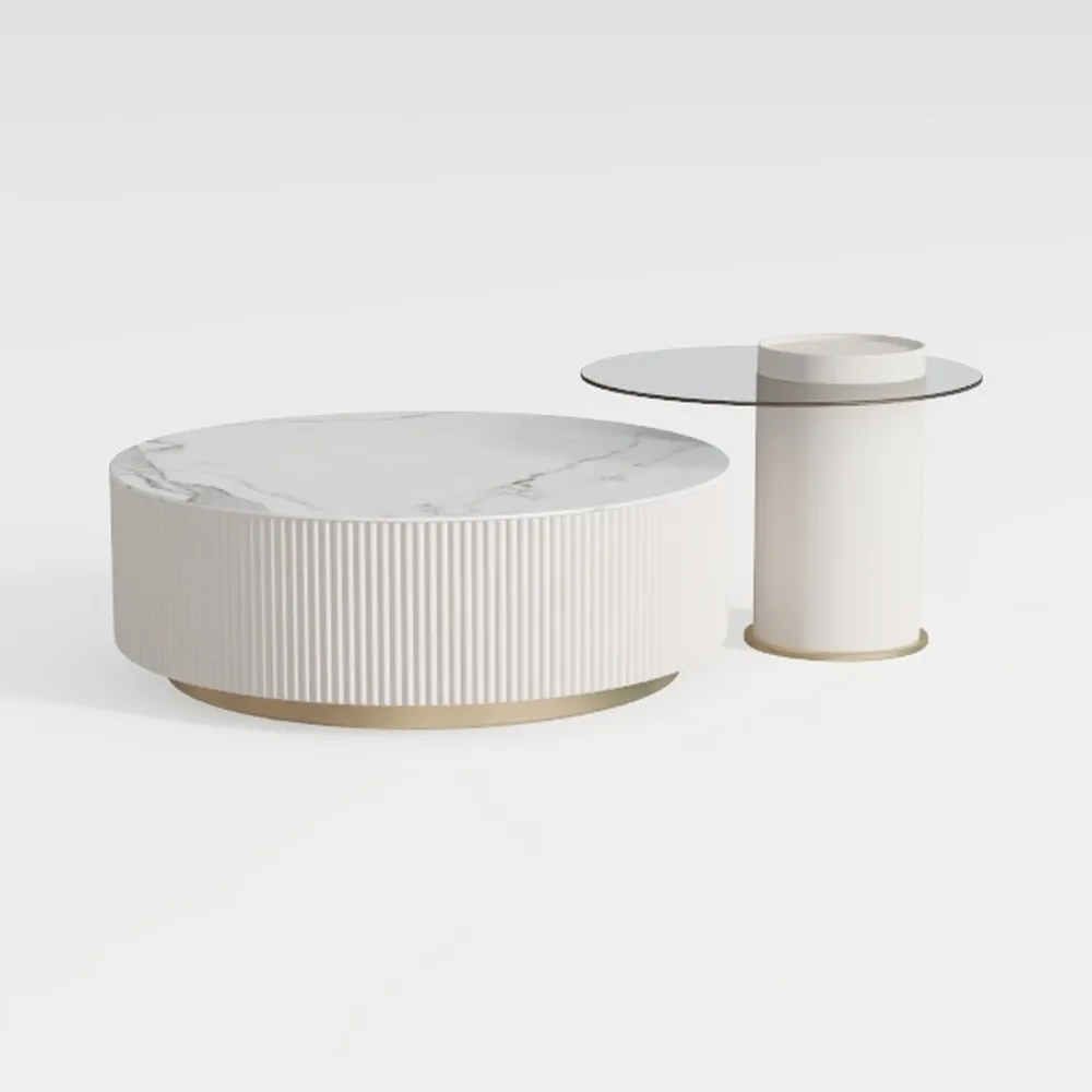 Round Nesting Coffee Table Modern Fluted Coffee