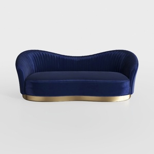 Modern Navy Velvet Gold Base Curved Loveseat Sofa 3D Model