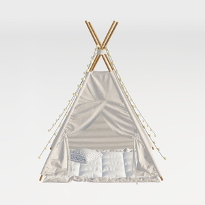 Minimalist Linen Wooden Kids Teepee Play Tent 3D Model