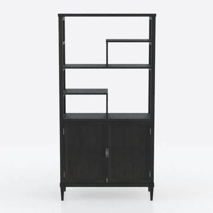 Minimalist Black Solid Wood Freestanding Bookshelf Cabinet 3D Model