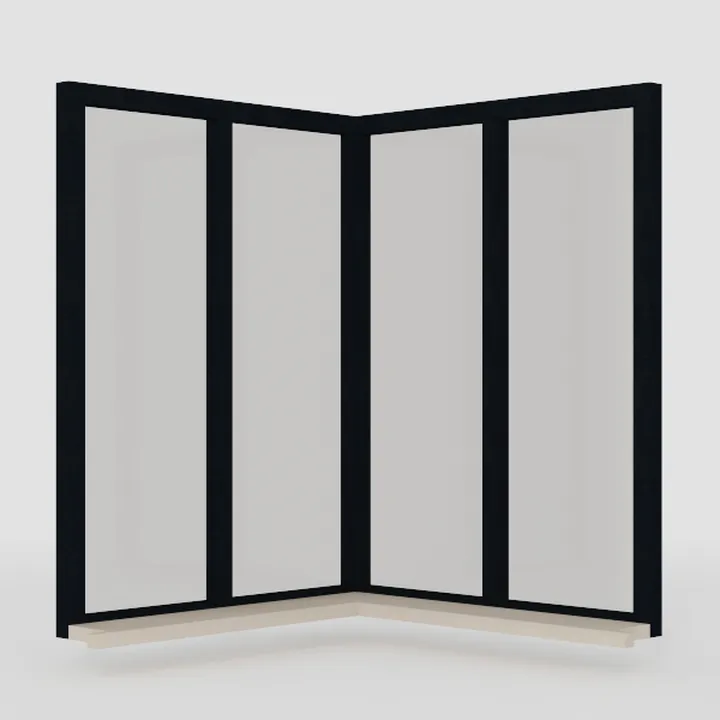 Modern Black Frame Glass Corner Window 3D Model