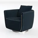 Modern Navy Velvet Swivel Armchair with Gold Zipper Details 3D Model Left 45 Degree View
