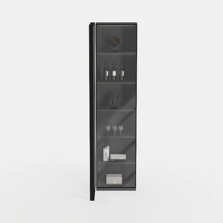 Modern Black Glass Metal Tall Display Cabinet 3D Model