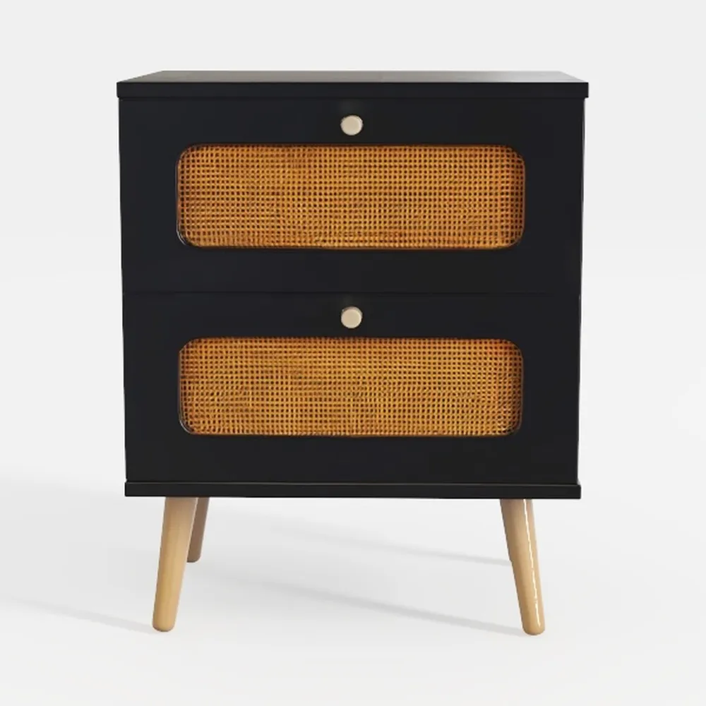 2-drawer Rattan Nightstand for Bedroom and Living 