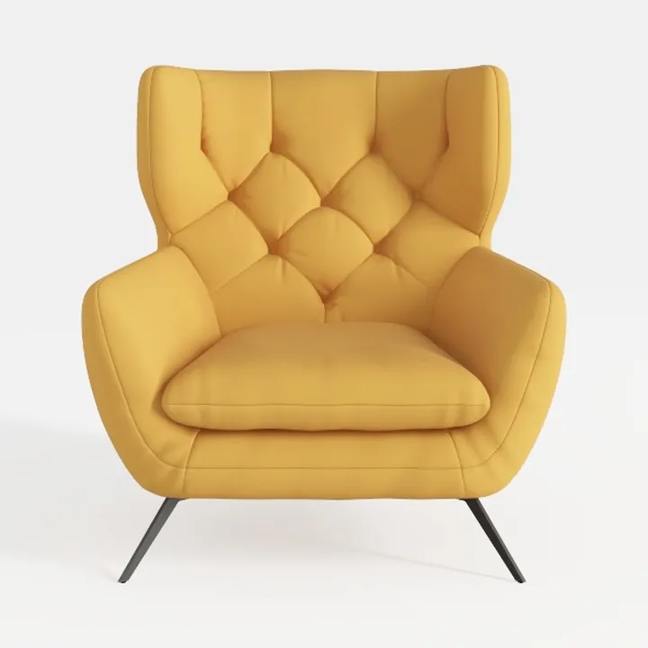 Modern Yellow Fabric Tufted Wingback Armchair 3D Model