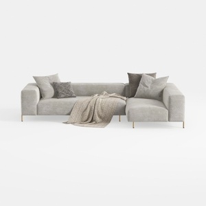 Minimalist Fabric L Shape Sectional Sofa with Throw Pillows 3D Model