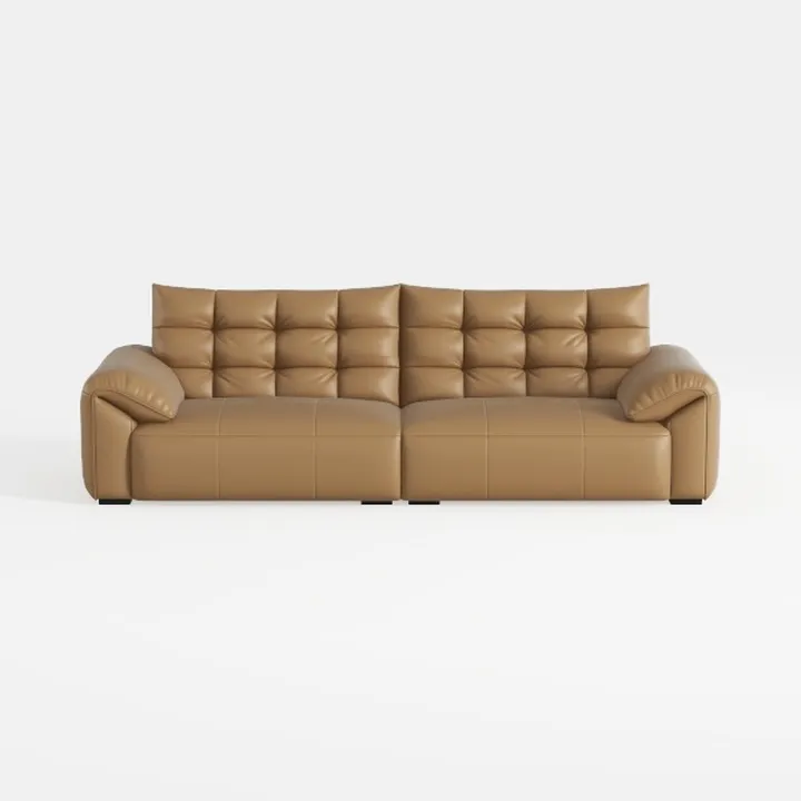 Modern Tan Leather Tufted Oversized Sofa 3D Model