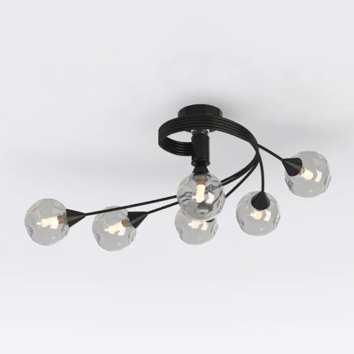 Modern Black Metal Glass Semi Flush Mount Ceiling Lamp 3D Model