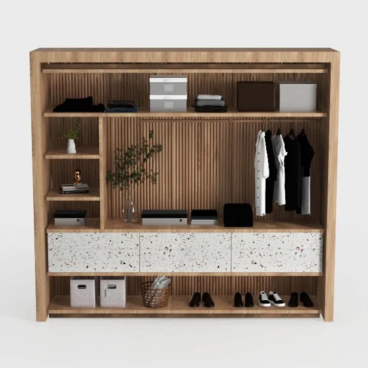 Modern Solid Wood Terrazzo Drawer Open Wardrobe 3D Model