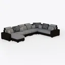 Modern Two Tone Fabric U Shaped Sectional Sofa 3D Model Right 45 Degree View