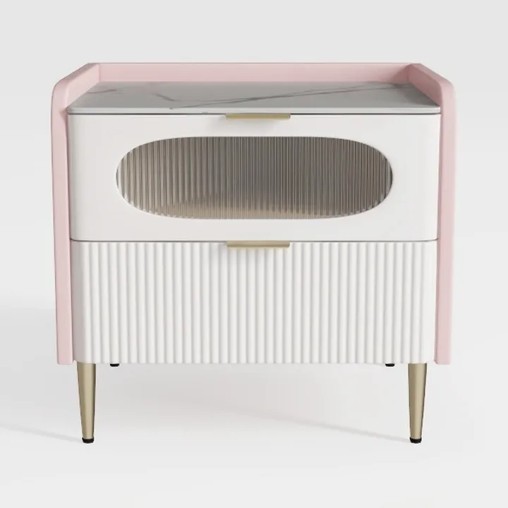 Modern Pink White Fluted Marble Top Nightstand 3D Model