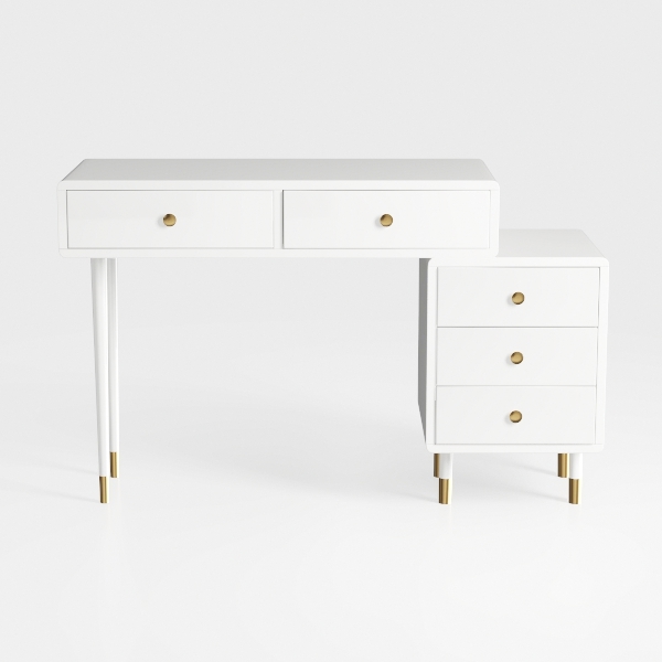 White and Gold Desk with 2 File Drawers, 57 Inch