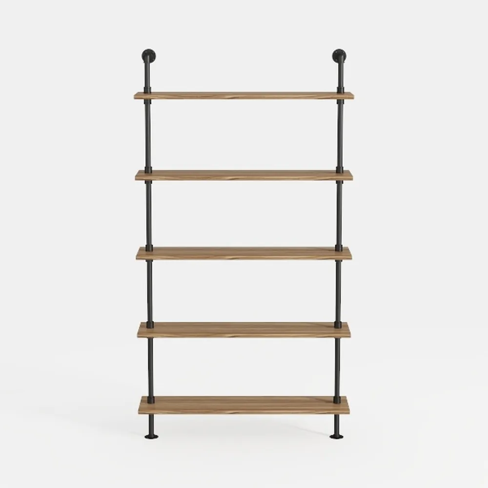 Industrial Ladder Pipe Shelf, Wall Mounted Wood