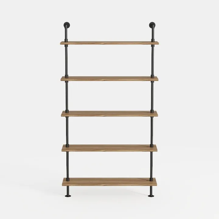 Industrial Ladder Pipe Shelf, Wall Mounted Wood