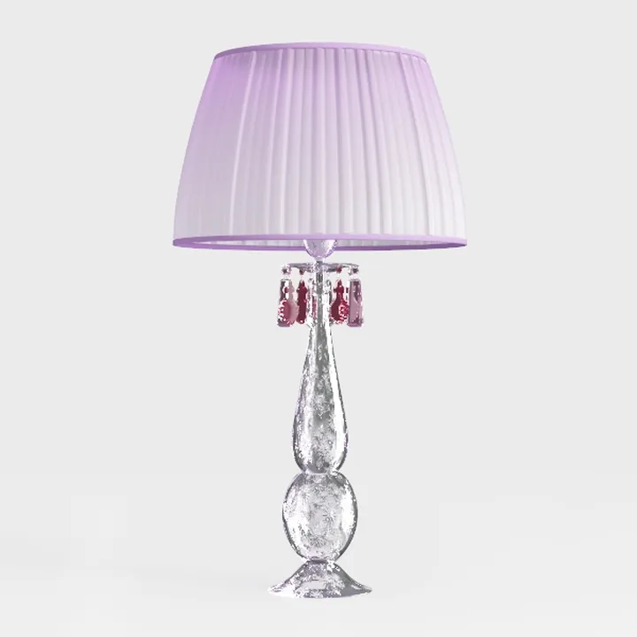 Contemporary Glass Fabric Table Lamp with Purple Trim 3D Model