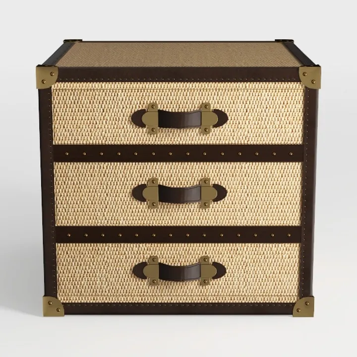 Fake Rattan Set of 2 Nightstands with Charging