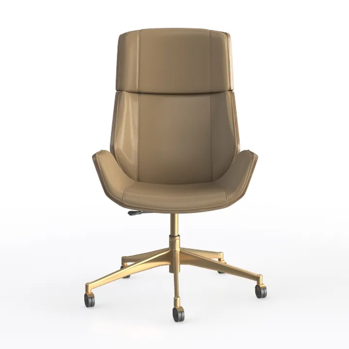 Modern Brown Leather Gold Base Office Chair 3D Model