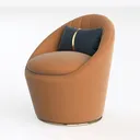 Modern Velvet Upholstered Barrel Armchair With Decorative Throw Pillow 3D Model Left 45 Degree View