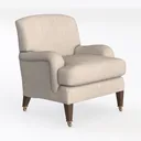 Minimalist Linen Fabric Upholstered Armchair With Wooden Legs 3D Model Left 45 Degree View