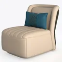Modern Beige Leather Upholstered Accent Chair with Decorative Throw Pillow 3D Model Left 45 Degree View