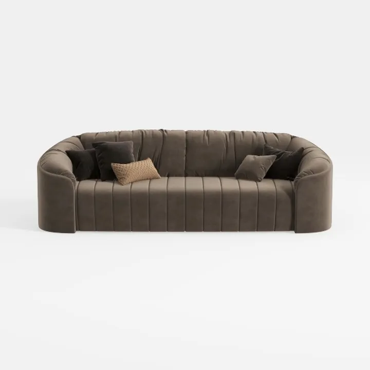 Modern Velvet Tufted Large Curved Living Room Sofa 3D Model