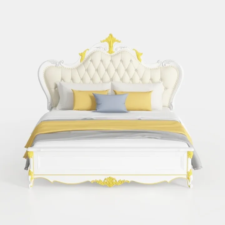 Benjara Rosy King Size Bed, Carved Details, Turned