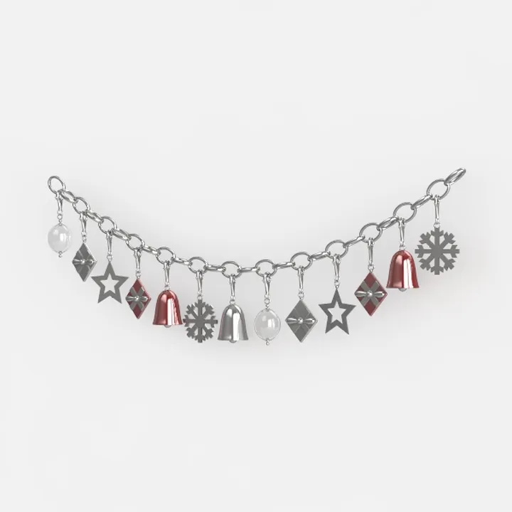 Metal Christmas Charm Bracelet with Holiday Decor Charms 3D Model