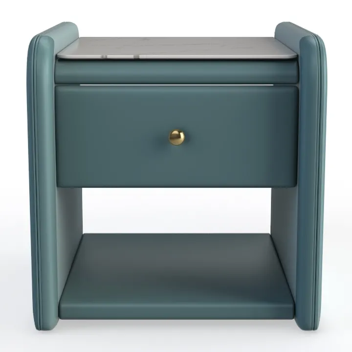 Modern Teal Upholstered Marble Top Nightstand 3D Model