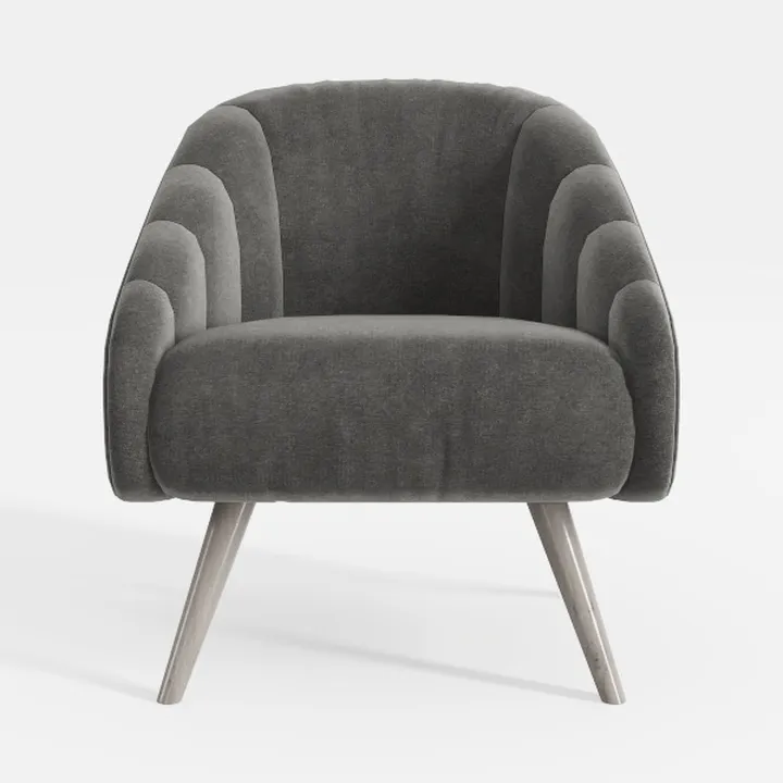 Modern Grey Velvet Channel Tufted Armchair 3D Model