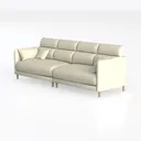 Minimalist Linen Fabric 4 Seater Sofa with Throw Pillows 3D Model Left 45 Degree View