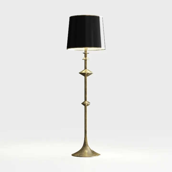 Contemporary Brass Metal Floor Lamp with Black Fabric Shade 3D Model
