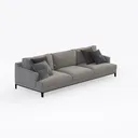 Minimalist Fabric Three Seater Sofa With Decorative Throw Pillows 3D Model Right 45 Degree View