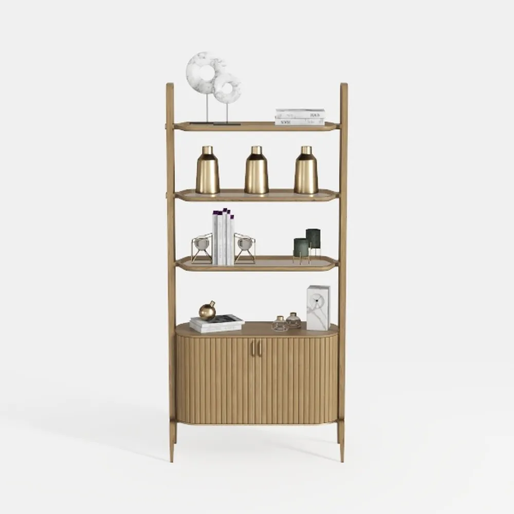 Ladder Bookshelf with Cabinet, 6 Tier Wall Mount