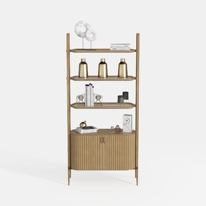 Ladder Bookshelf with Cabinet, 6 Tier Wall Mount