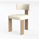 Minimalist Boucle Fabric Oak Dining Chair 3D Model Left 45 Degree View