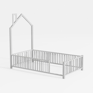 Twin Size Metal House Platform Bed with Guardrail 