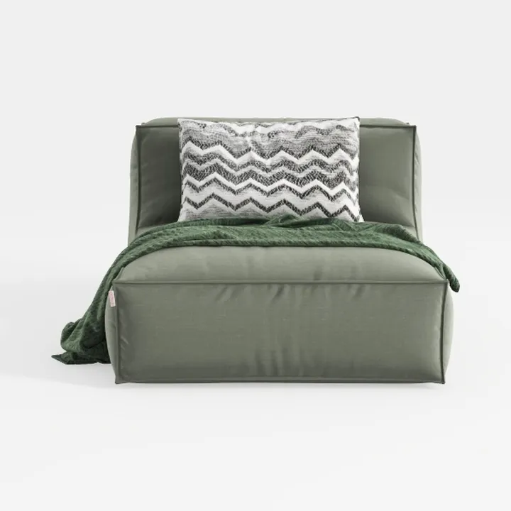 Minimalist Sage Green Fabric Accent Chair with Throw Pillow and Blanket 3D Model