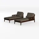 Modern Solid Wood Fabric Chaise Lounge Set 3D Model Left 45 Degree View