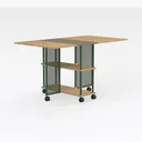 Modern Mobile Solid Wood Metal Foldable Dining Table With Storage Shelves 3D Model Right 45 Degree View
