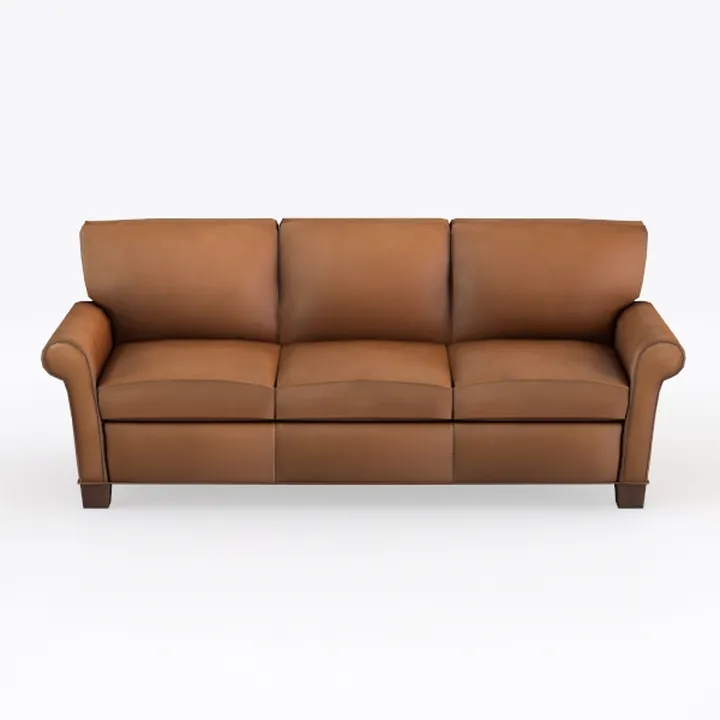 Classic Brown Leather 3 Seater Sofa Traditional Comfortable Living Room 3D Model