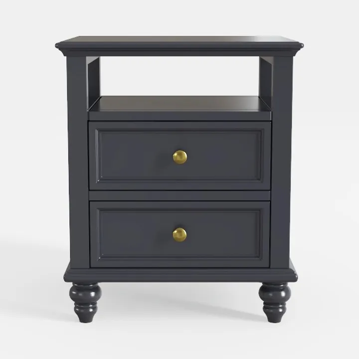Traditional Solid Wood Dark Gray Nightstand with Gold Hardware 3D Model