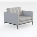 Minimalist Fabric Tufted Armchair with Black Metal Legs 3D Model Right 45 Degree View
