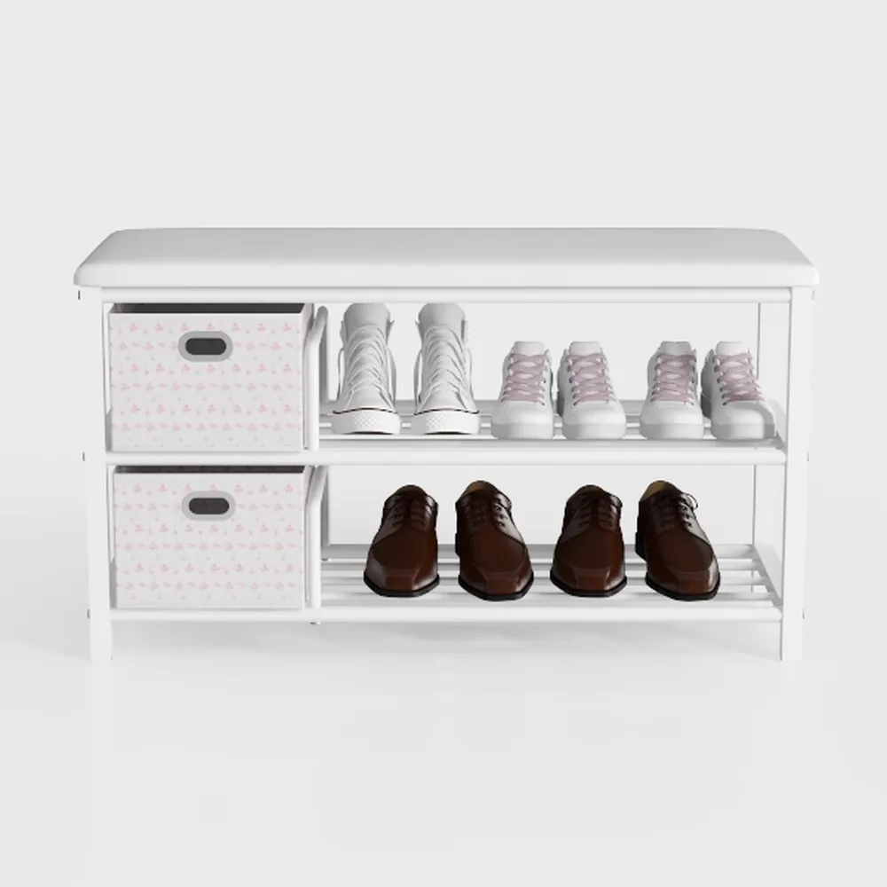 SMIBUY Bamboo Shoe Rack Bench, 3-Tier Shoe