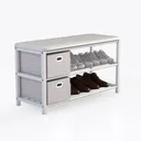 SMIBUY Bamboo Shoe Rack Bench, 3-Tier Shoe Right 45 Degree View