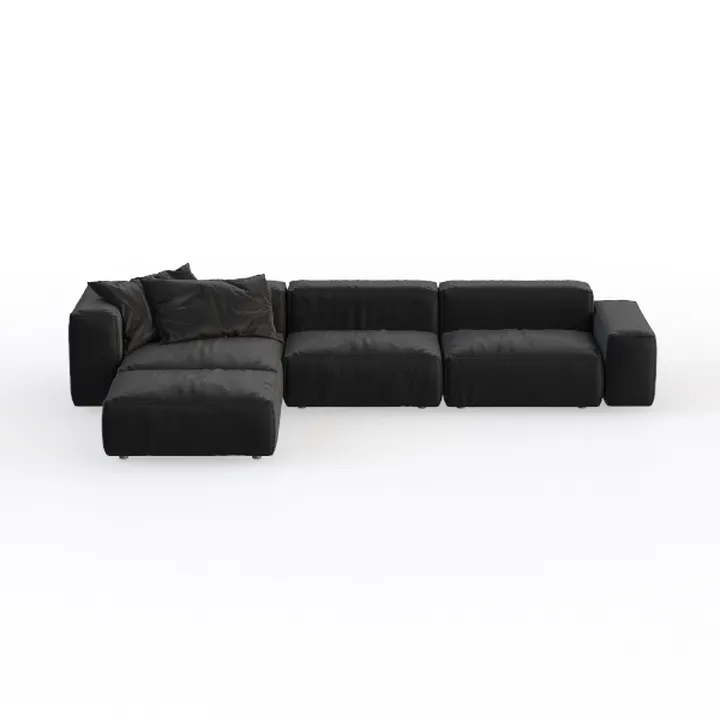 Modern Black Leather L Shape Sectional Sofa 3D Model