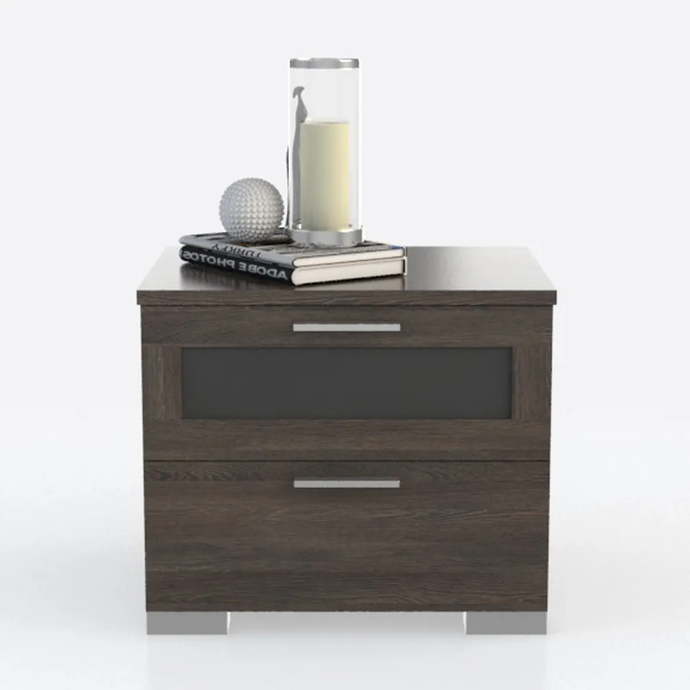 1pc Oak Finish Nightstand of 2X Drawers Rustic