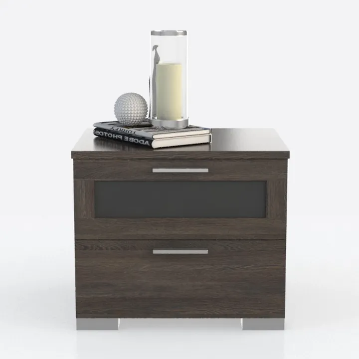 1pc Oak Finish Nightstand of 2X Drawers Rustic